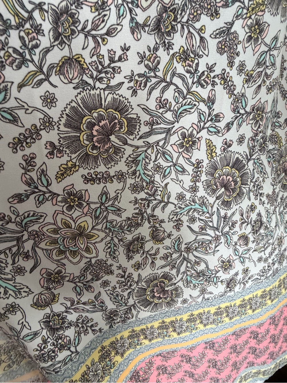 LOFT Cream Floral Spaghetti Strap Maxi Dress with Pink Hem Border - Picture 6 of 7